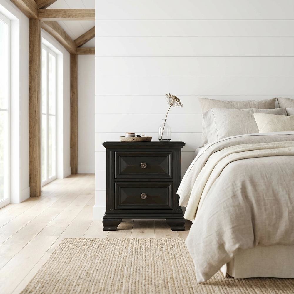 Black Vintage Nightstand with 2 Drawers and Classic Design
