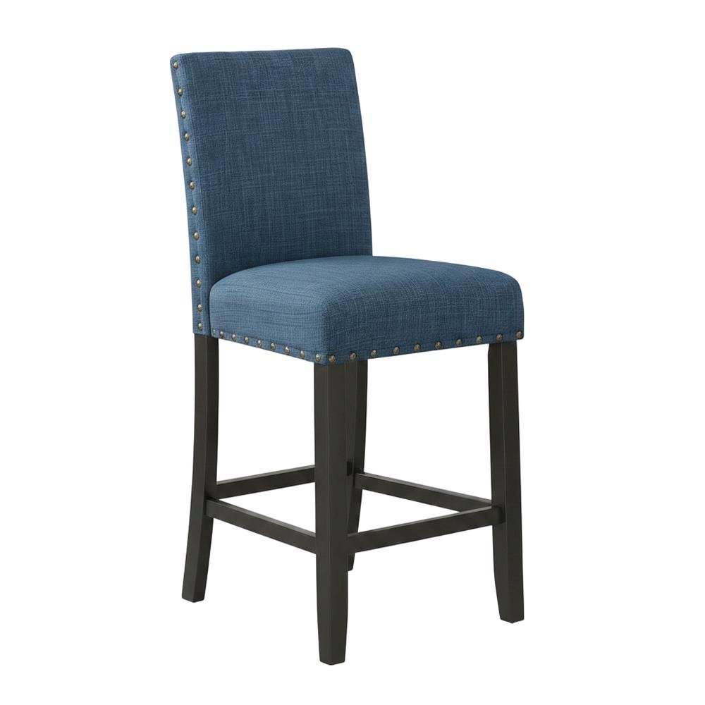 Blue Fabric Counter Height Stools Set with Nailhead Trim