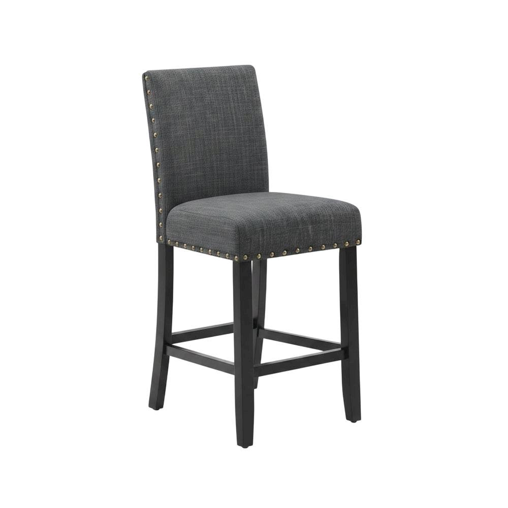 Gray fabric counter height stools with nailhead trim, set of 2