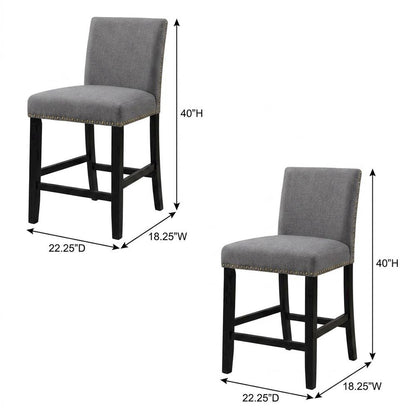 Gray fabric counter height stools with nailhead trim, set of 2