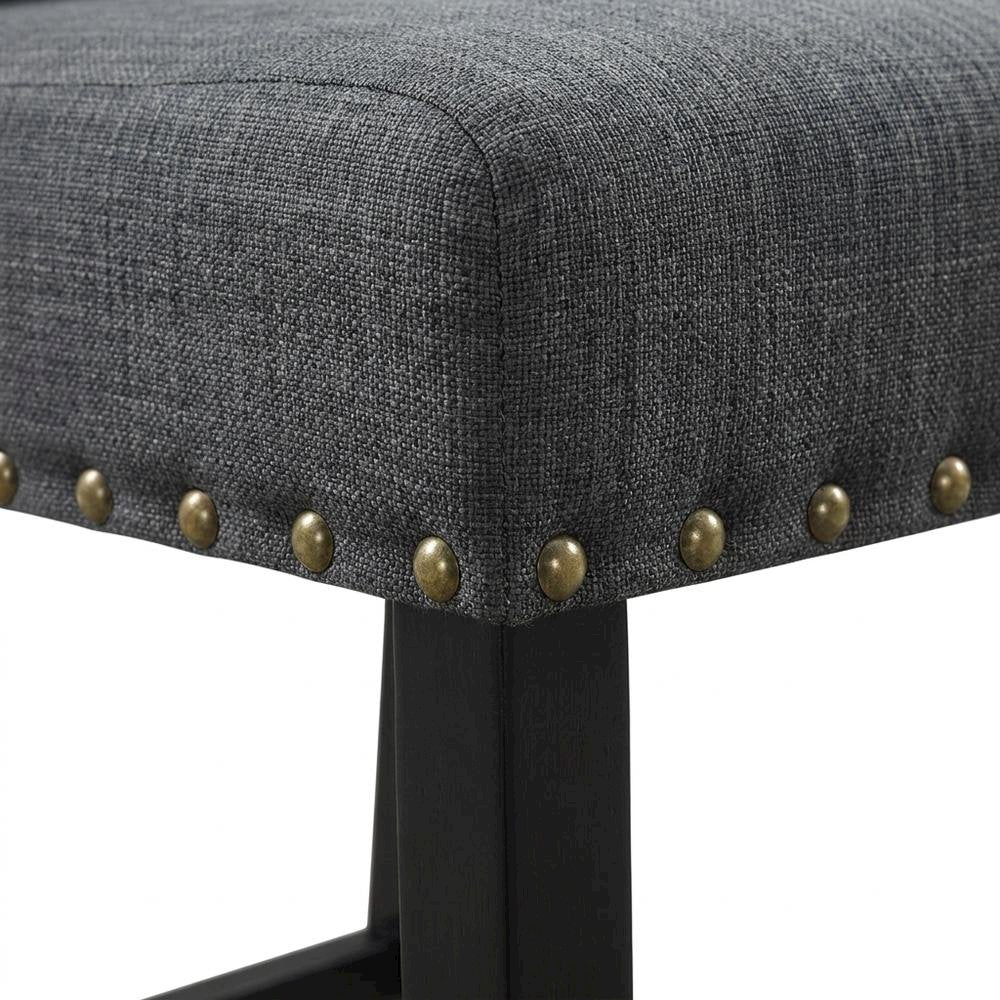 Gray fabric counter height stools with nailhead trim, set of 2