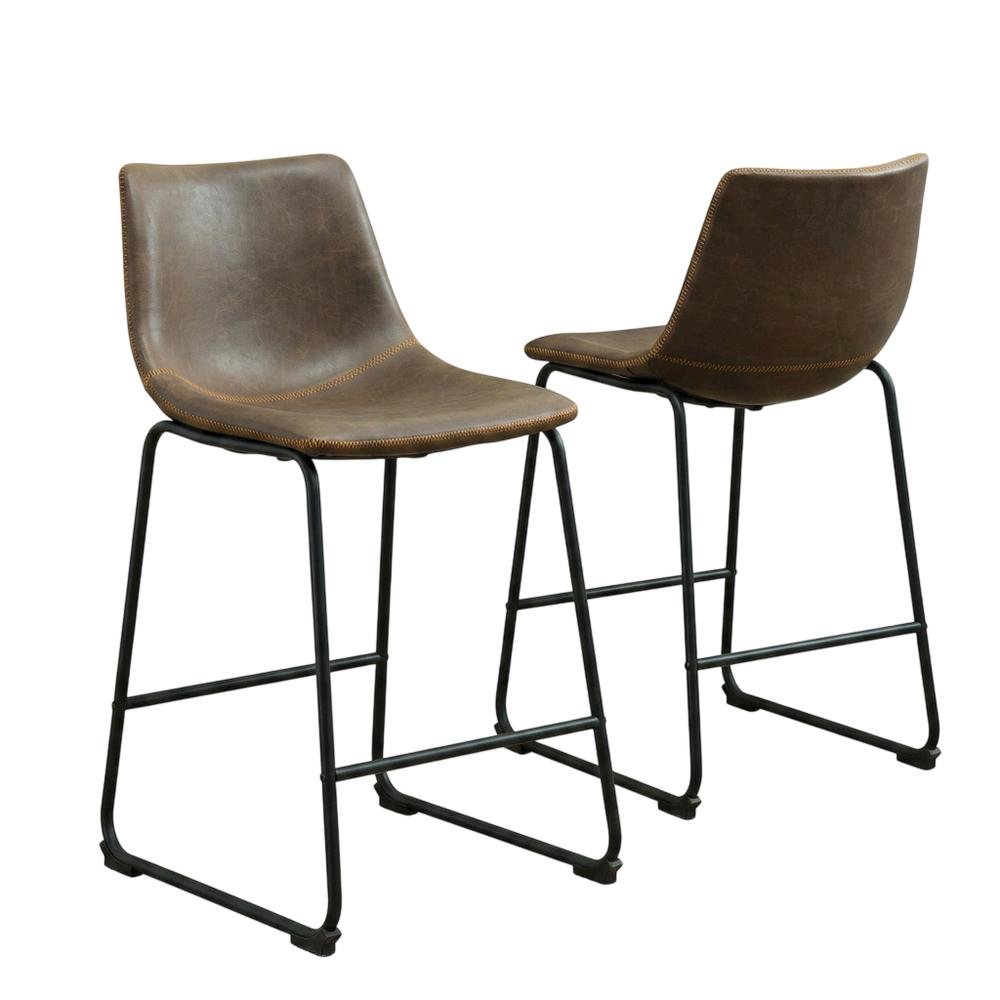 Antique Brown PU Leather Counter Height Stools Set of 2 with Stylish Design
