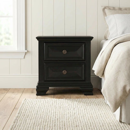 Black Vintage Nightstand with 2 Drawers and Classic Design