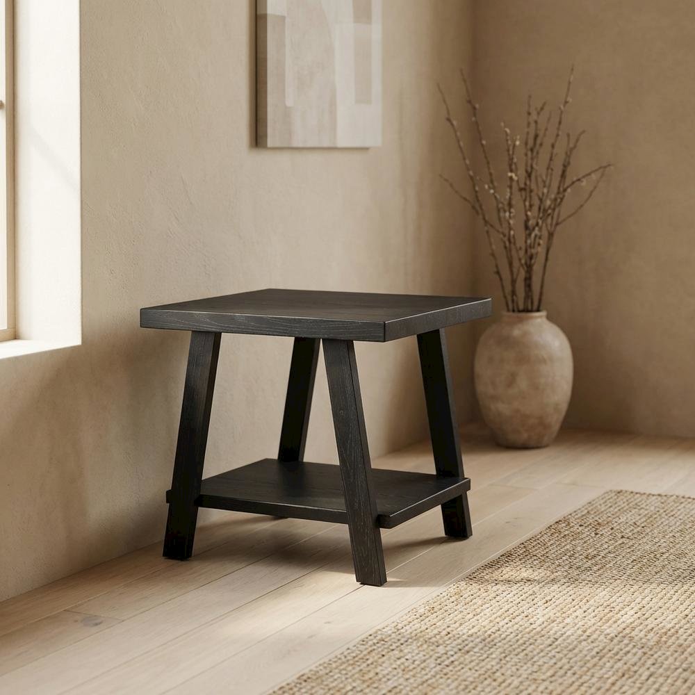 Black, End Side Table, Open Shelf, Quality Build, Durable Wood Frame