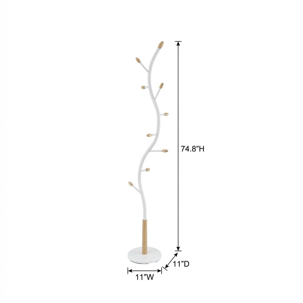 White Metal Oak Standing Coat Rack, Free Standing Hooks, Modern Design