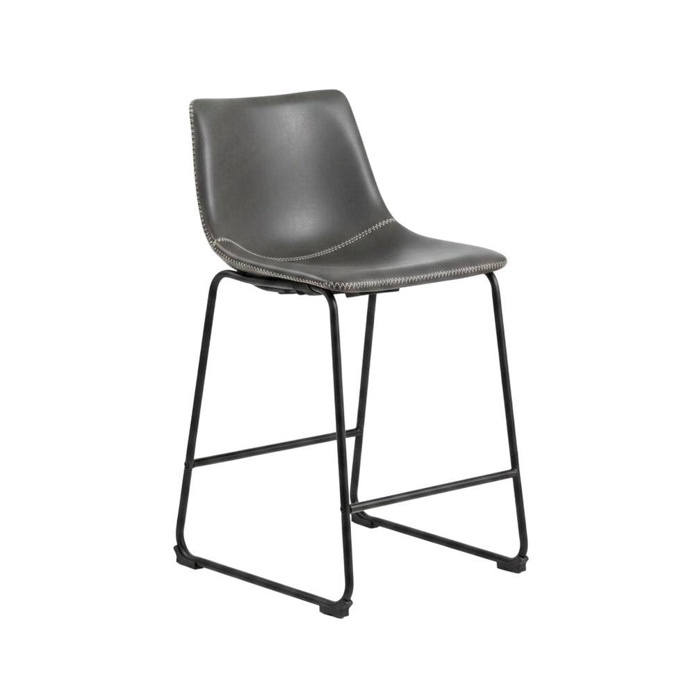 Antique Gray Vintage PU Leather Counter Height Stools, Set of 2