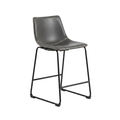 Antique Gray Vintage PU Leather Counter Height Stools, Set of 2