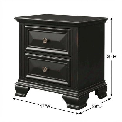 Black Vintage Nightstand with 2 Drawers and Classic Design