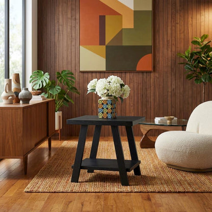 Black, End Side Table, Open Shelf, Quality Build, Durable Wood Frame