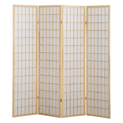 Natural 4-Panel Wood Folding Room Divider, Rice Paper, 71 Inch