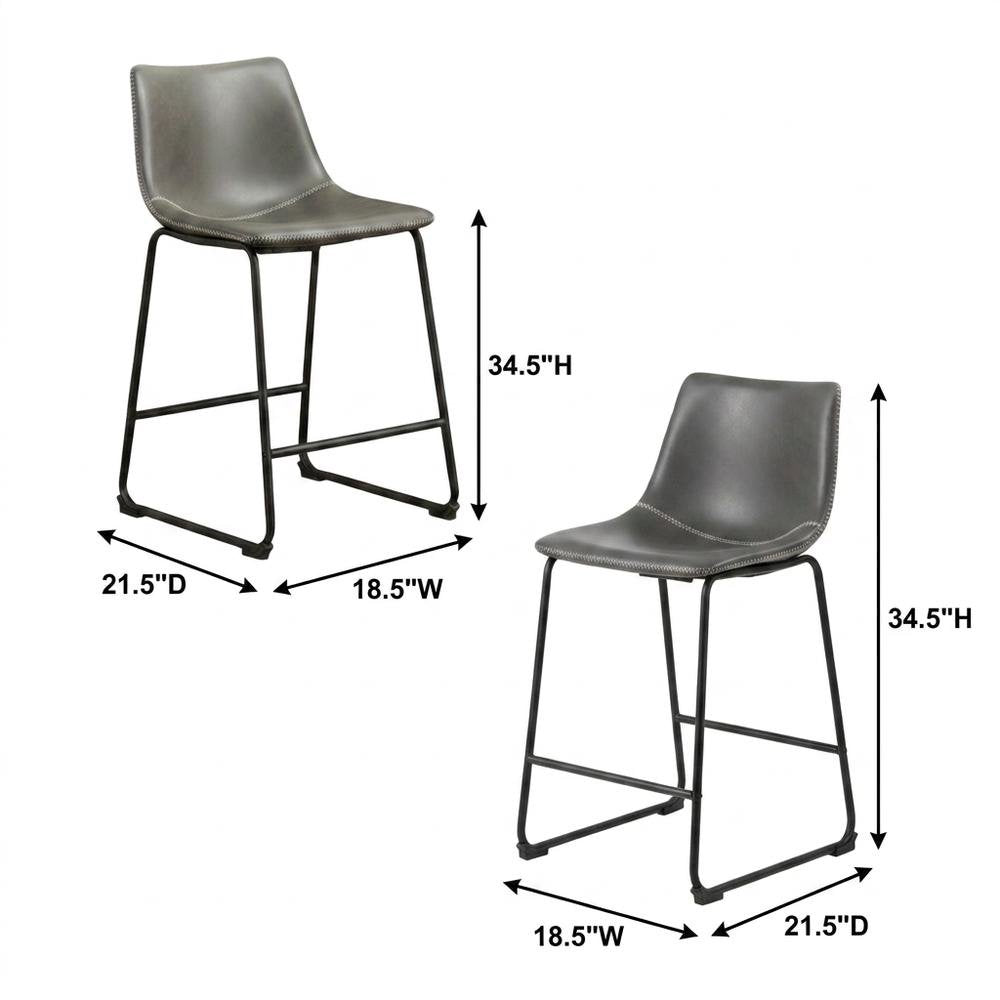 Antique Gray Vintage PU Leather Counter Height Stools, Set of 2