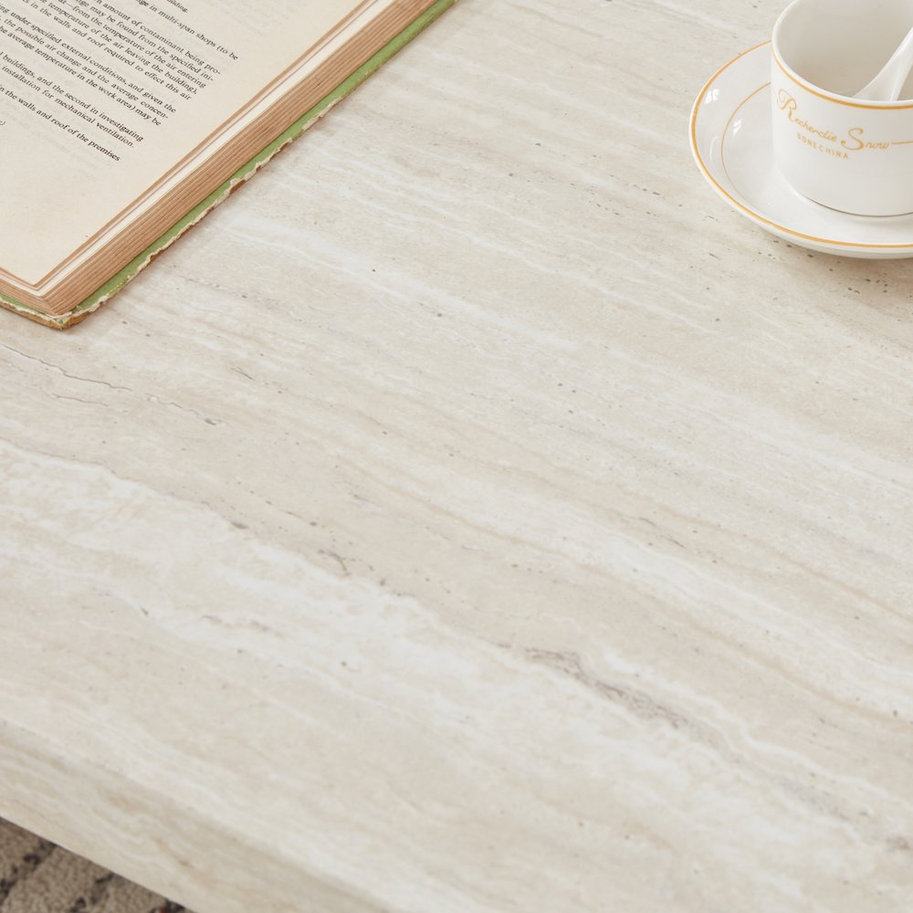 Cavira 3-Piece Faux Marble Coffee Table Set, Table and Two End Tables, Beige