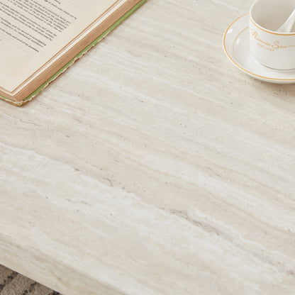 Cavira 3-Piece Faux Marble Coffee Table Set, Table and Two End Tables, Beige