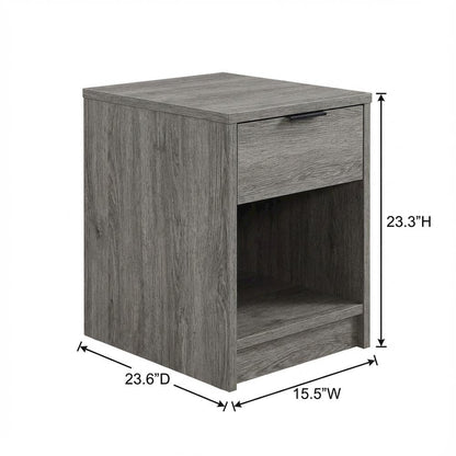Antique Grey Finish Wood Nightstand with 2 Drawers for Bedroom Storage