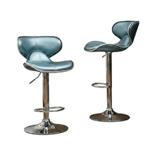 Blue Leatherette Adjustable Swivel Barstool with Chrome Base, Set of 2