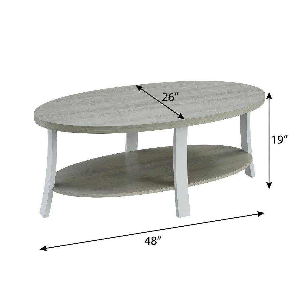 White Oval Wood 3-Piece Coffee Table Set with Contemporary Shelf Design
