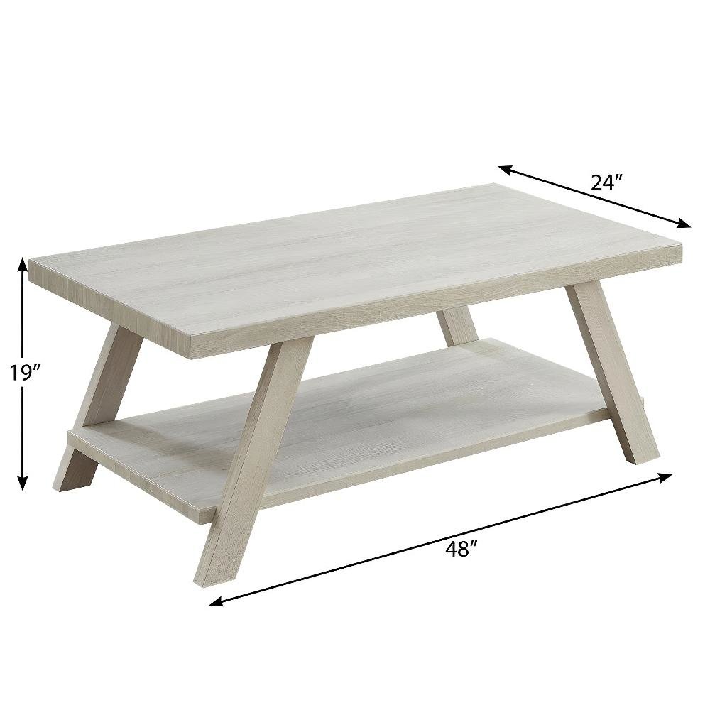 White Wood Coffee Table with Contemporary Shelf and Sturdy Construction