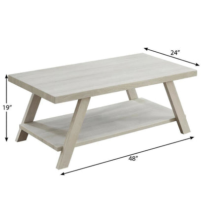 White Wood Coffee Table with Contemporary Shelf and Sturdy Construction