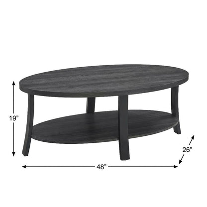 Contemporary Charcoal Oval Wood Shelf Coffee Table with Storage Space