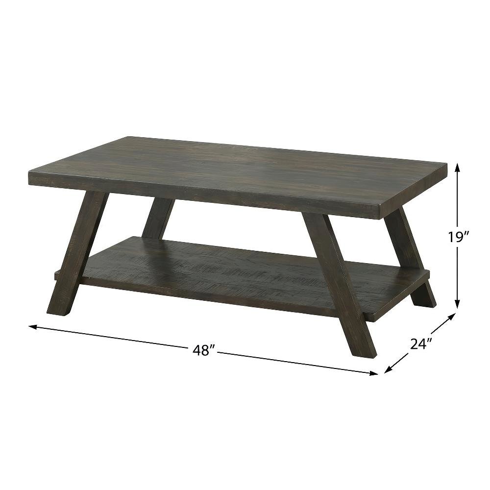 3-Piece Wood Shelf Coffee Table Set in Weathered Espresso Finish with Storage