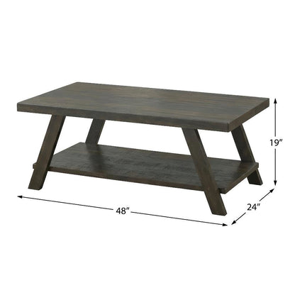 3-Piece Wood Shelf Coffee Table Set in Weathered Espresso Finish with Storage