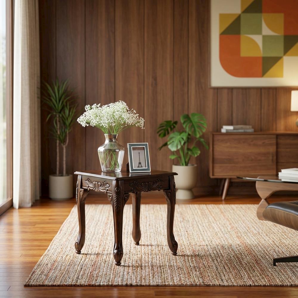 Dark Cherry Finish Wood End Table with Elegant Style