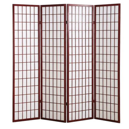 Cherry 4-Panel Wood Folding Room Divider, Rice Paper, 71 Inch