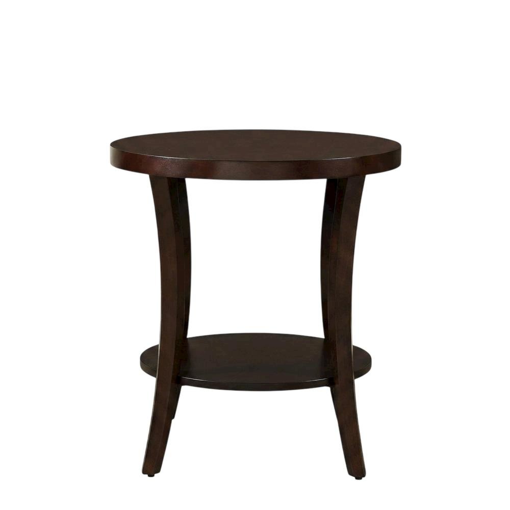Espresso Round End Table with Lower Shelf for Living Room Ambiance