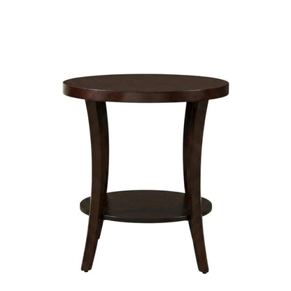 Espresso Round End Table with Lower Shelf for Living Room Ambiance