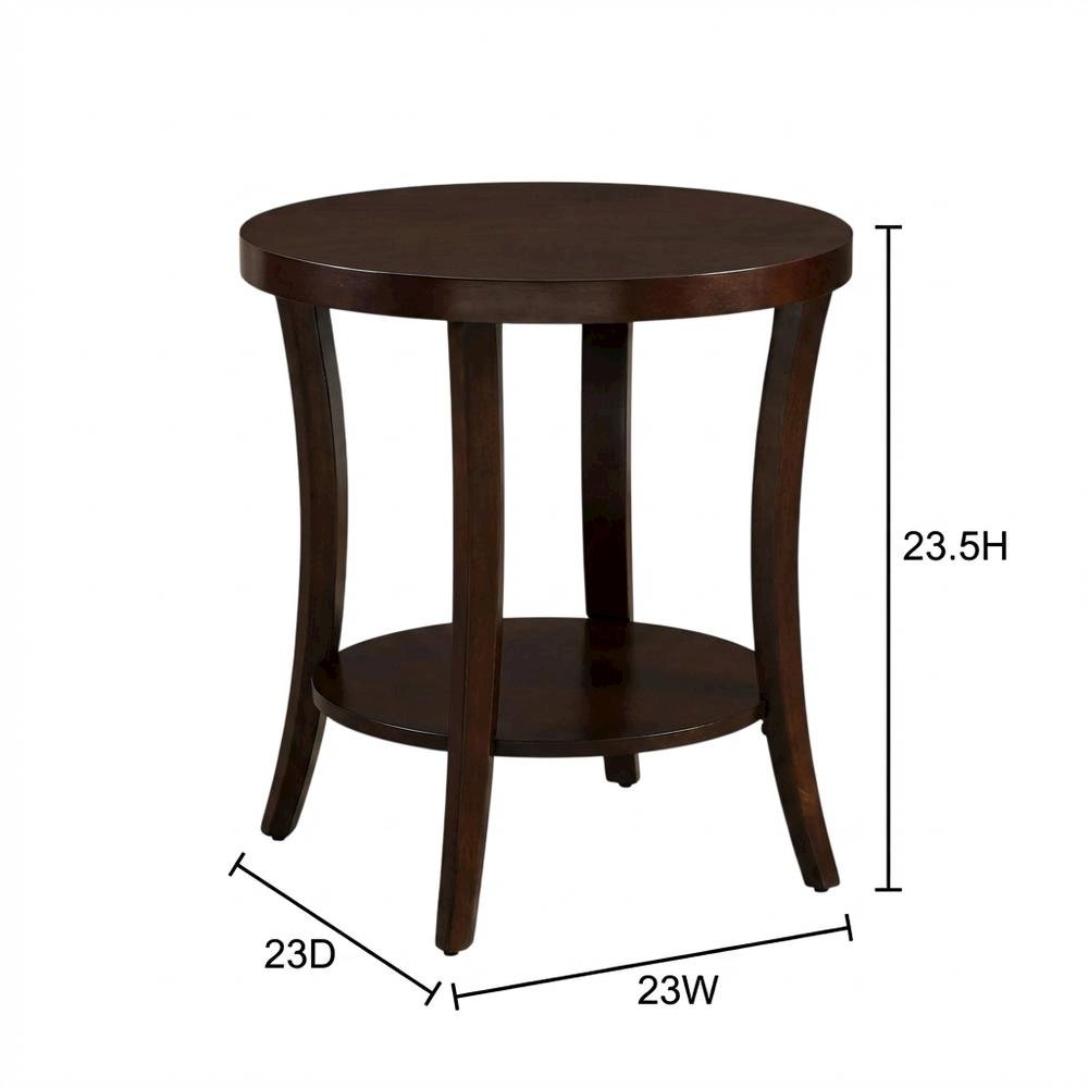 Espresso Round End Table with Lower Shelf for Living Room Ambiance