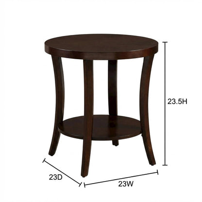 Espresso Round End Table with Lower Shelf for Living Room Ambiance
