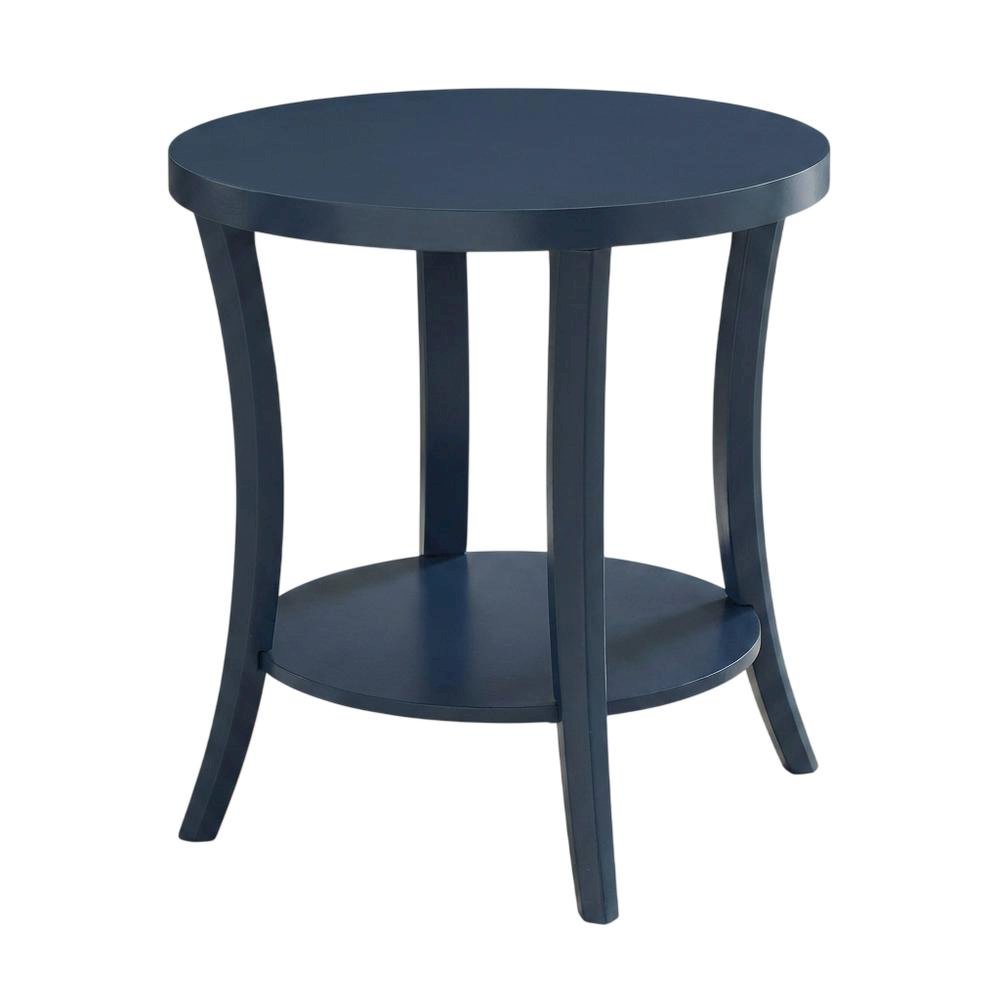 Navy Blue Round End Table with Shelf for Living Room Decor