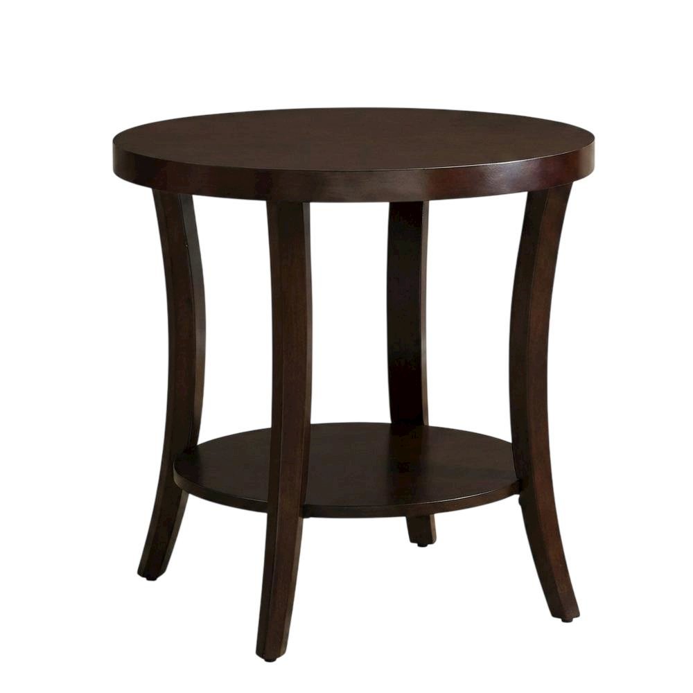 Espresso Round End Table with Lower Shelf for Living Room Ambiance