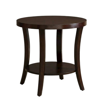 Espresso Round End Table with Lower Shelf for Living Room Ambiance