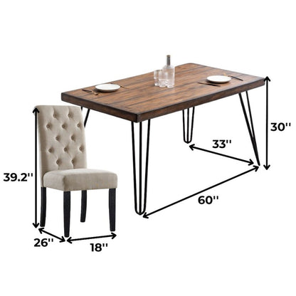 Beige Dining Table and 6 Chairs, Mid Century Kitchen & Dining Room Set