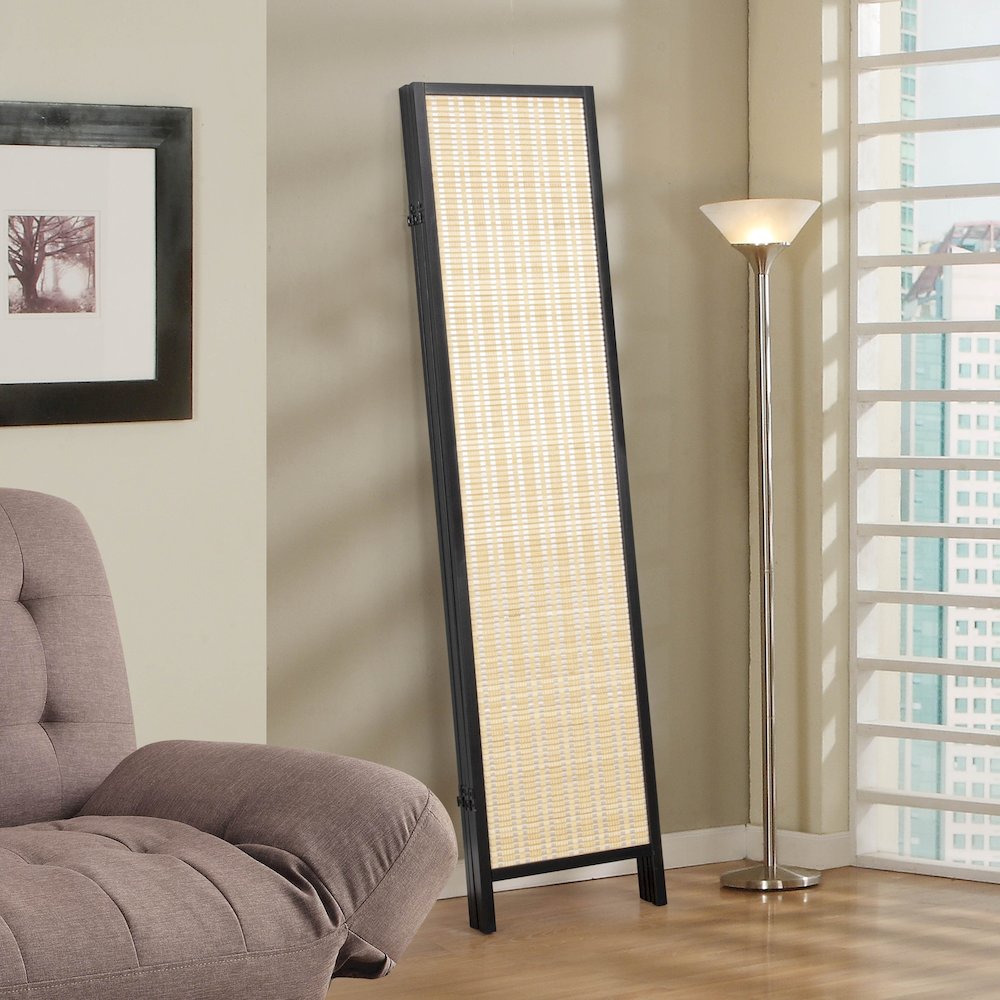 Inkwell 4-Panel Bamboo Room Divider, Folding Screen, Natural with Black Frame
