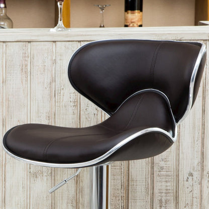 Masaccio Brown Leatherette Adjustable Swivel Barstool Chrome Base, Set of 2