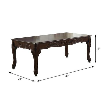 Dark Cherry Wood Coffee Table with Ornate Traditional Detailing and Sturdy Build