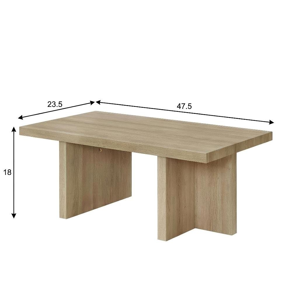 Brown Contemporary Coffee Table with Oak Finish and Sturdy Solid Wood Design