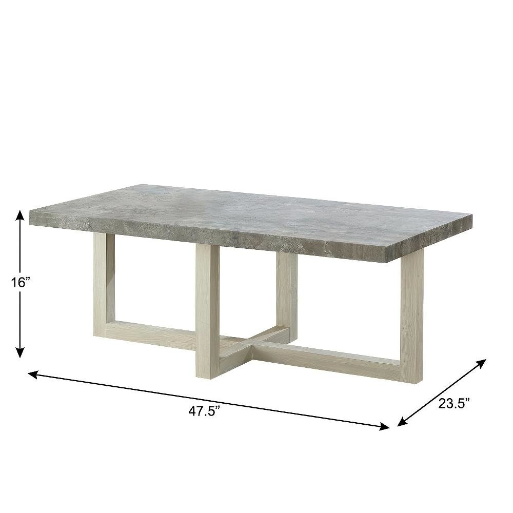 Faux Concrete Coffee Table in White with Contemporary Design and Sturdy Build