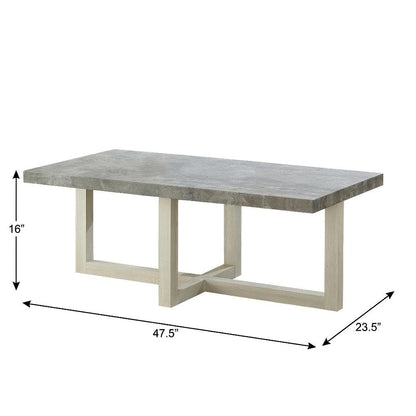 Faux Concrete Coffee Table in White with Contemporary Design and Sturdy Build