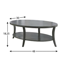 Gray Oval Coffee Table with Open Shelf and Sturdy Frame for Living Room
