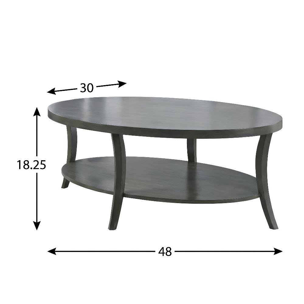 Gray Oval Coffee Table with Open Shelf and Sturdy Frame for Living Room