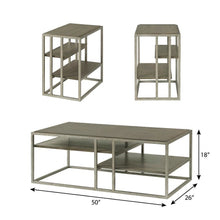 Metal Frame Coffee Table Set with 2 Wood Chairside Tables for Living Room