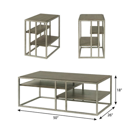 Metal Frame Coffee Table Set with 2 Wood Chairside Tables for Living Room