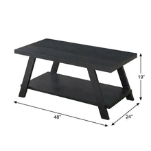 Black Replicated Wood Coffee Table with Open Shelf Storage and Modern Design