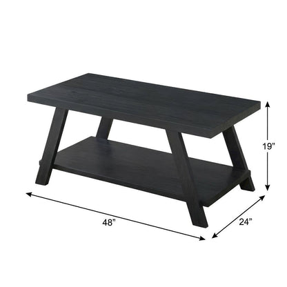 Black Replicated Wood Coffee Table with Open Shelf Storage and Modern Design