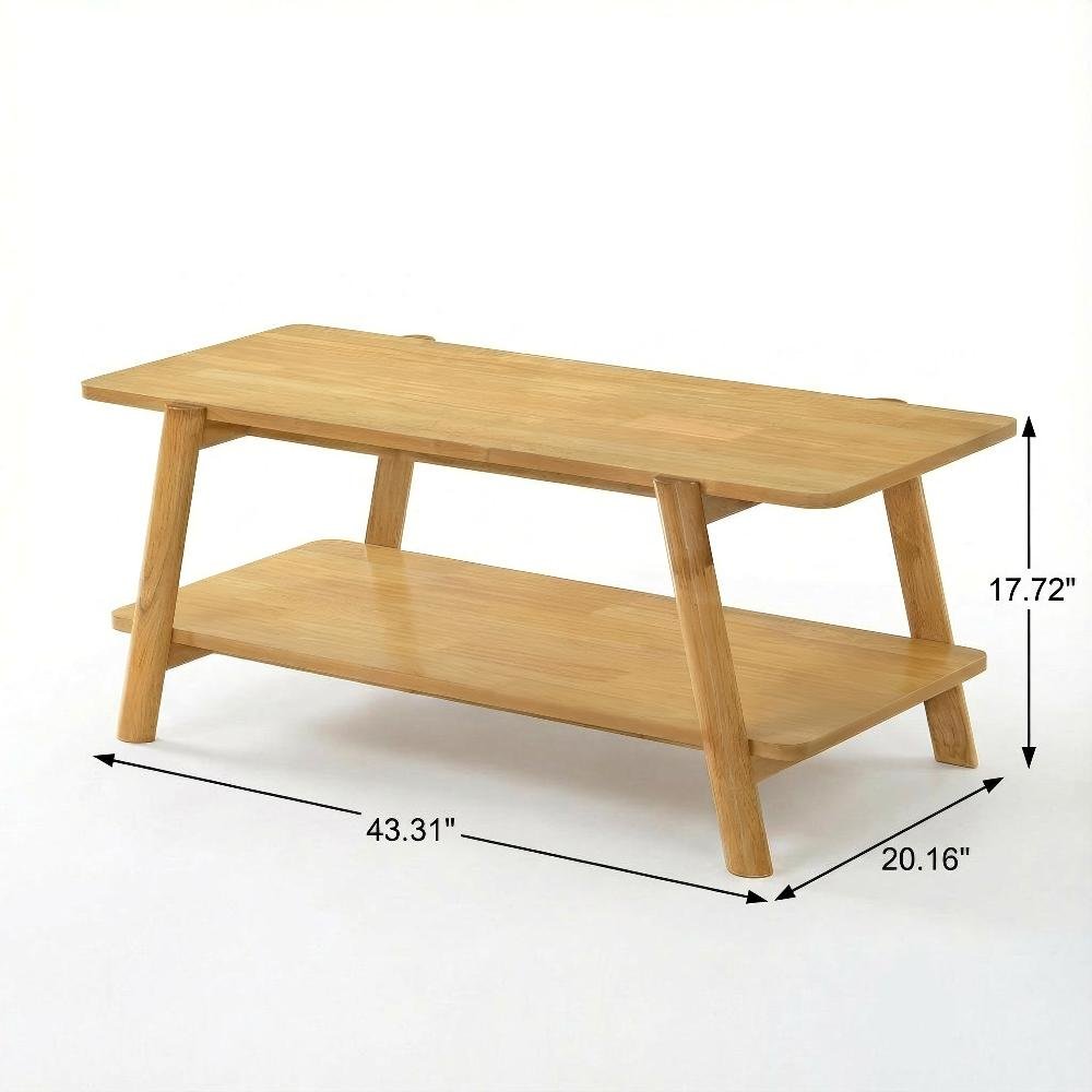 Oak Coffee Table with Mid-Century Wood Shelf and Sturdy Design