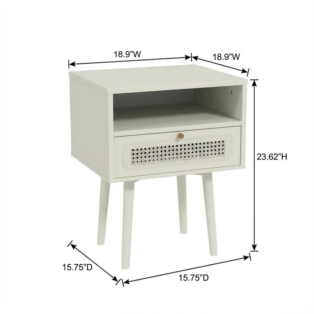 Cream White Dual-Tier Storage Nightstand with Spacious Surface and Modern Design