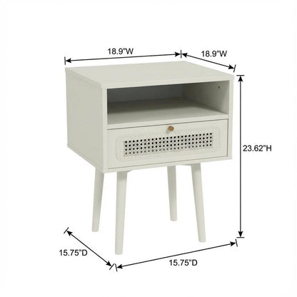 Cream White Dual-Tier Storage Nightstand with Spacious Surface and Modern Design